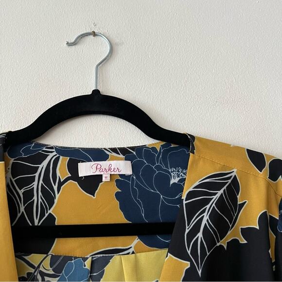 Parker Yellow & Blue Floral Print Surplice Blouse - Picture 2 of 7